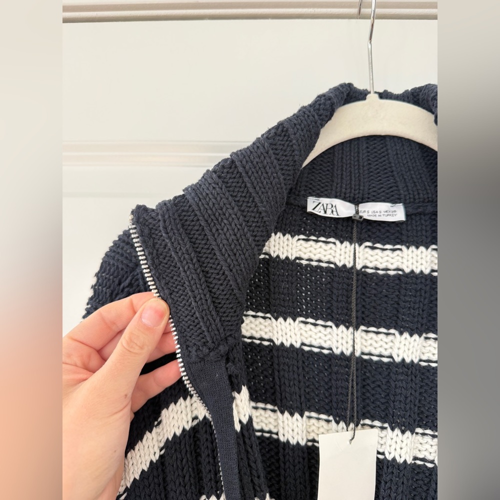 NWT Zara Black and White Striped Cowl Neck Sweater - Picture 3 of 6